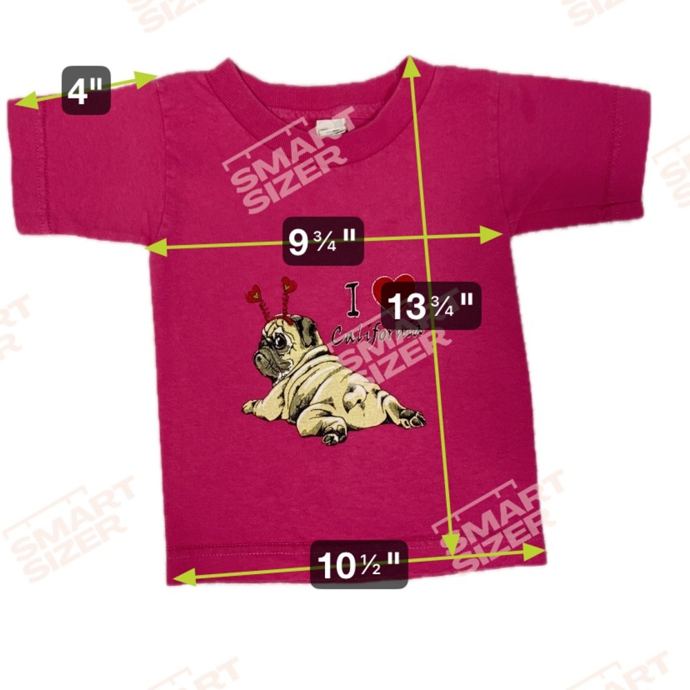 Vintage Alstyle Pink Pug I love California Graphic T-Shirt 2t - Picture 3 of 7